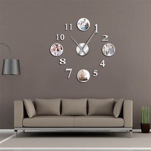 Foto Afbeelding Frameloze DIY Large Mute Wall Clock Aangepaste Foto Decoratieve Woonkamer Familie Klok Gepersonaliseerde Frame Beelden LJ201211