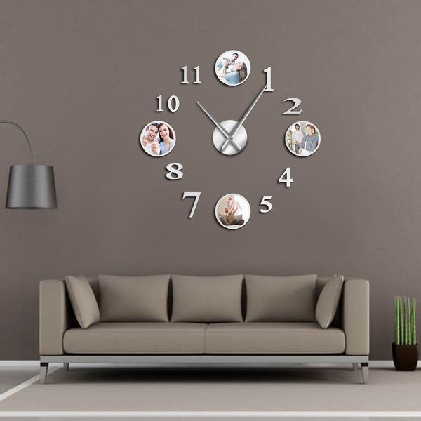 Foto Imagen sin marco DIY Gran Mute Reloj de pared Foto personalizada Sala de estar decorativa Reloj familiar Marco personalizado Imágenes 201118