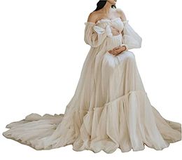 Photo Shoot Wraps Dress Maternity Tule Roosts Photoshoot Off The Shoulder Dames Puffy Dressing Town voor Baby Shower Custom Made