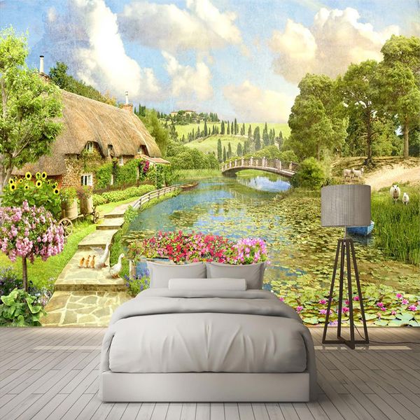 Papel tapiz fotográfico 3D, murales de paisaje pastoral, sala de estar, dormitorio, decoración del hogar, papeles tapiz de estilo europeo para paredes, Papel Mural 3 D
