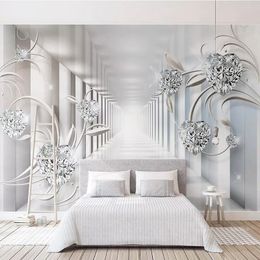 Photo Fond d'écran 3D stéréo espace abstrait Motif de style européen de diamant Papiers peints mur Salon TV fond mur décor