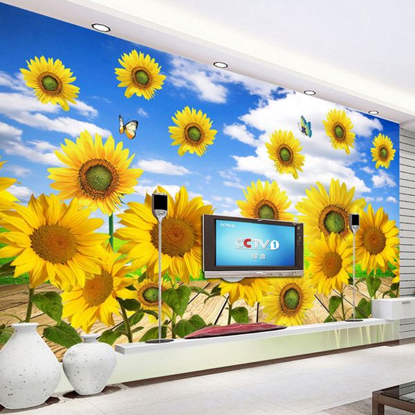 Papel pintado de foto moderno fresco girasoles naturaleza paisaje Mural papel tapiz sala de estar TV sofá Fondo pared decoración del hogar 3D Fresco