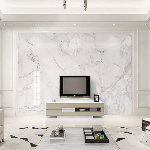 Papel tapiz fotográfico, murales de textura de mármol blanco Simple moderno, sala de estar, TV, sofá, dormitorio, decoración de fondo de pared, papel tapiz de lujo 3 D