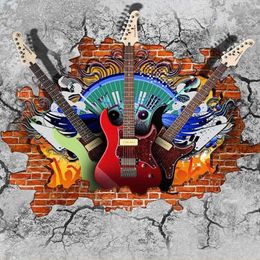 Photo Papier peint Personnalisation personnalisée 3D Stéréo Guitare Rock Brique Mur de briques KTV Bar Restaurant Moderne Vintage Mural Wall Papers