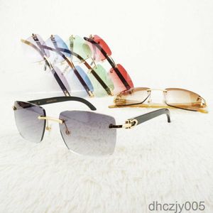 Meekleurende vintage randloze zonnebril heren luxe Carter-bril grote vierkante zonnebril voor autorijden en vissen retro-stijl tinten hout buffelhoorn Templ 45XM
