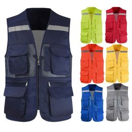 Industrieel reflecterend veiligheidsvest fotograaf Vest met zakken mesh werkkleding voor mannen met reflectoren