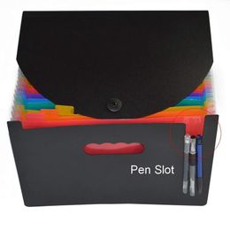 Photographie 24 Pocket Extended Fichier Fichier avec couvercle, QEFUNA A4 TAILLE DE LETTRE BOX DE FICHAGE EXPANDable avec couvercle, peut transporter un fichier arc-en-ciel FO