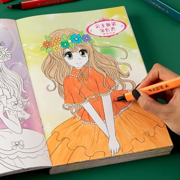 Photographie 8 livres 192 pages aquarelle stylo coloriage livre princesse dressup coloriage carnet pour 312 ans filles 17 * 24cm Libros Livros