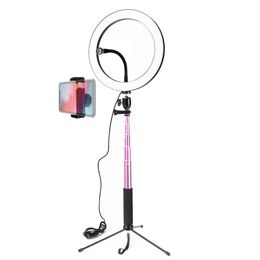 Fotografie LED Selfie Stick Ring Licht 10Inch 26cm Diffours Dimbaar voor Make-up Video Live Studio met Tripod Phone Holder