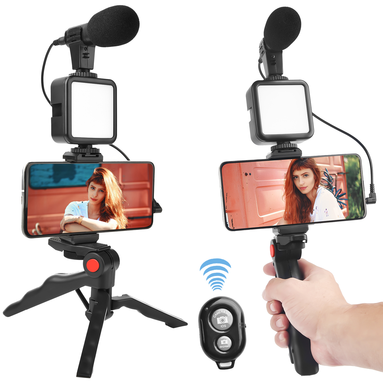 Fotografia LED Vídeo Luz de vídeo para foto DSLR SLR Kit01 Smartphone VLOG Kit de vídeo LED LED com Tripod Stand Microfone Cold Shoe