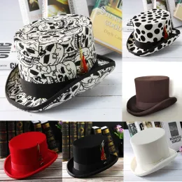 Photographie Men Hat 100% laine Fedora Hat Unisexe Top Show Gentleman Bowler Hat Black Red Magic Hat Chapeau présidentiel Accessoires de plumes