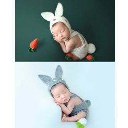 Fotografie Nieuw geboren fotografie Props Baby -outfit Konijnhoed Kniited Wool Clothing Photography Shooting Accesseries