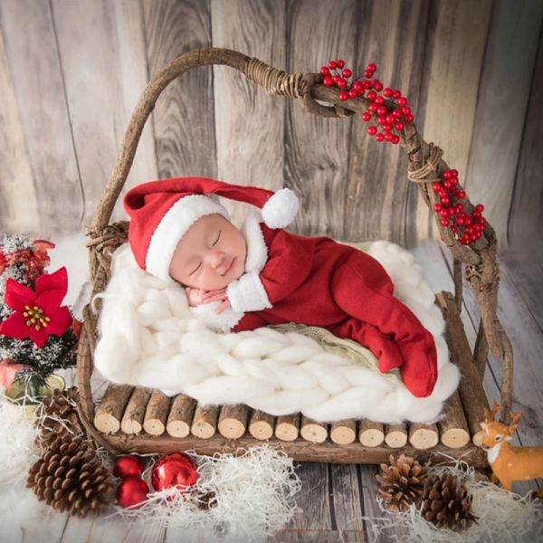 Fotografía Propiedades de fotos recién nacidas Santa Cláusula Pantalones de mameluco con patas Posando accesorios Baby Photography Bodysuit Infantil Disfraz de Navidad