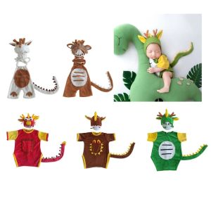 Fotografie pasgeboren foto -fotoset set Dragon Hat Plush Romper Set Photo Props Baby Animal Costume Infant Photography Pak 03 maanden