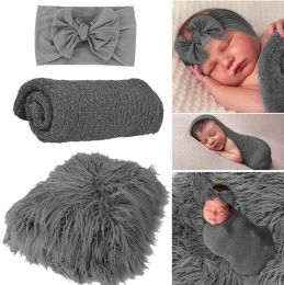 Photographie Nouveau-né photographie accessoire costume de fourrure de fourrure bébé smoudle 3pcs pour la prise de vue photo mois naissance des filles de naissance