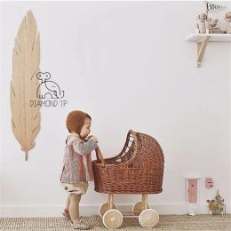 Fotografie retro rattan pop -wandelwagen speelgoedstudio foto props baby poppen koets kinderkamer decoratie baby poppen kar doen alsof speelgoed speelgoed