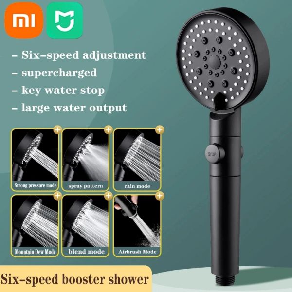 Photographie xiaomi youpin 6 mode réglable baignoire noire piste de douche une touche stop outil de salle de bain haute pression