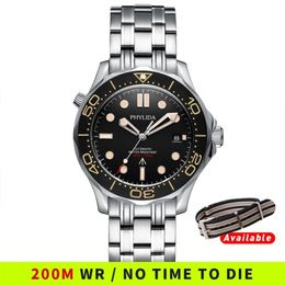 PHYLIDA zwarte wijzerplaat MIYOTA of PT5000 automatisch horloge DIVER NTTD-stijl saffierkristal massieve armband waterdicht 200M 210329271T