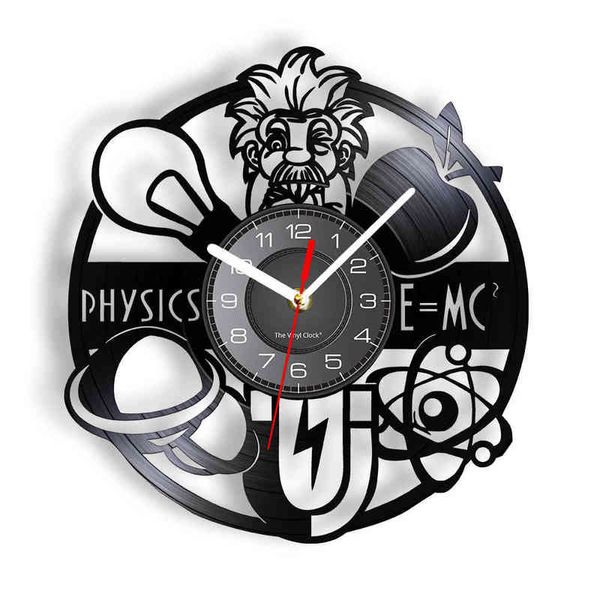 Physique Formule E = mc2 Disque Vinyle Horloge Murale Vintage Album Science Décor Montres Pour Salle De Classe Nerd Collège Professeur Cadeau H1230