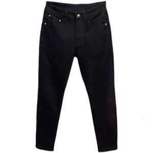 PI Shuai Pure Black Summer Heren Dunne jeans Europese high -end casual ritssluiting Mid Taille Elastische Slim Fit Small Feet Pants