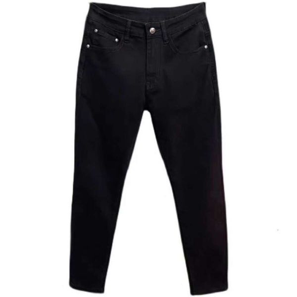 Pi Shuai Pure Black Summer Jeans delgados para hombres Europeos Europeos Casco Casual Capallera Mid -Mid Wisting Elástico Slim Fit Pants