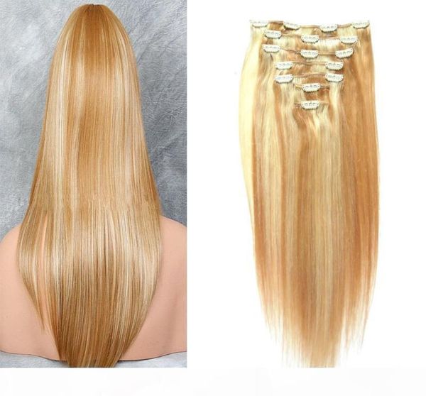 Color de piano 27 613 100g Virgin Brasil Centilla de cabello en extensiones 7 piezas de clips en extensiones de cabello humano Straight7343292