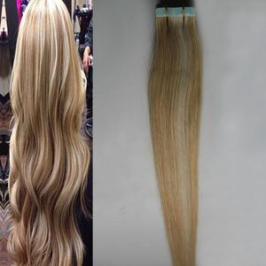 Couleur de piano 27/613 extensions de ruban de cheveux humains blonds 40 pièces remy extensions de cheveux humains adhésif 100g trame de peau sans soudure