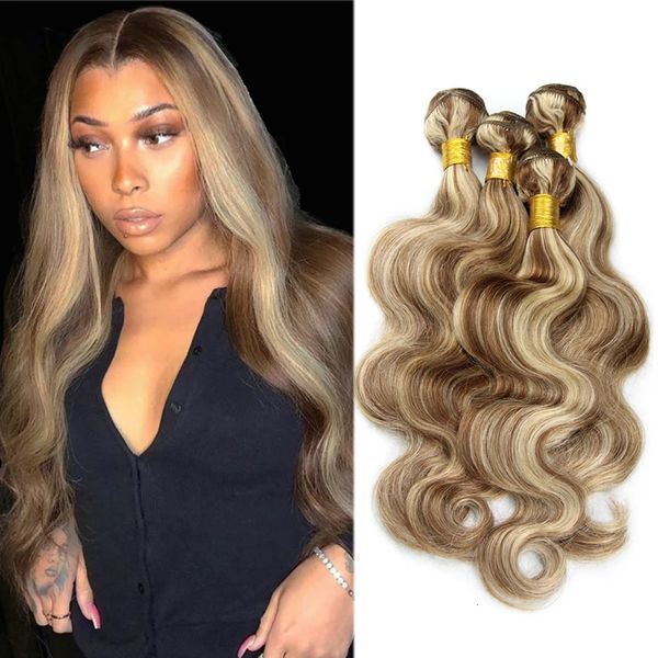 Couleur de piano P13 Faits Highlights Bundles et 4x4 Clre Remy Body Wave Ash Blonde Blonde Human Hair Weave avec des reflets 3 240327