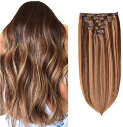 Couleur de piano Real Hair Wig européen et américaine Femelle Hair raide Set Sept Clip Coiffure Real Piece Clip Hair Wholes Terhes Products