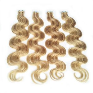 Cinta de color piano en extensiones de cabello 27/613 Body Wave Hot High light Mixed Brown Blonde Remy Cabello humano 100 g / lote