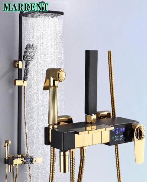 Ensemble de douche numérique piano avec pomme de douche à effet pluie ABS de 12 pouces, bidet de bain en cuivre, robinet de baignoire en laiton, système de douche thermostatique 2135801