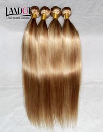 Piano tejido de cabello humano brasileño indio indio peruano extensiones de cabello liso bundles mezcla color miel rubia 27 blonde55525208