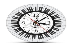Piano clavier clé de sol mur Art moderne horloge murale Notes de musique noir et blanc montre murale musique Studio décor pianiste cadeau Y208075532