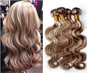 Piano Gemengde Kleur Menselijk Haar Bundels 3 Stuks Veel Lichtbruin Blond Hoogtepunt Piano Kleur 8613 Ombre Peruaanse Menselijk Haar Weeft Ext4330309