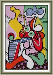 Picasso's stilleven moderne olie DIY decor schilderijen, handgemaakte kruissteek borduurwerk handwerken sets geteld afdrukken op canvas DMC 14CT / 11CT