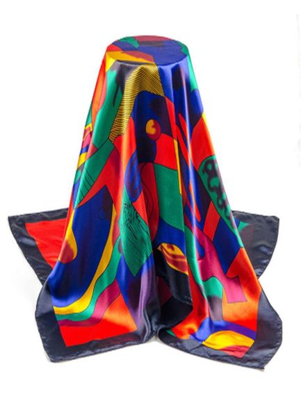Picasso peinture à l'huile Women039s écharpe 90cm90cm carré satin soie rouge écharpe élégant tempérament foulard 6349198