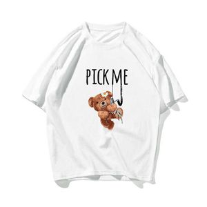 Pick Me Bear Hip Hop camiseta de gran tamaño hombres Streetwear Harajuku camiseta de manga corta de algodón suelta HipHop camiseta pareja verano 210603