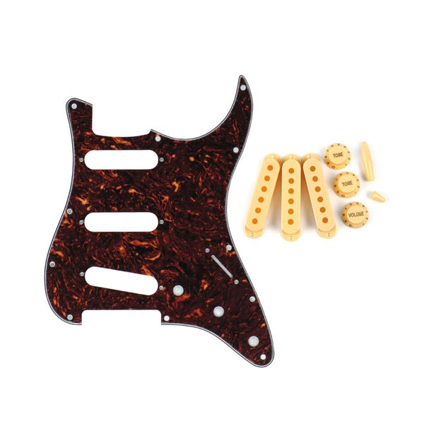 Juego de golpeador de guitarra SSS Pickguard + 48/50/52mm Cubierta de pastilla de bobina simple Interruptor de perillas 2T1V Puntas de barra Whammy