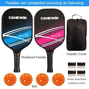 Juego de raqueta Pickleball Composición de fibra de carbono Núcleo de panal de PE (2 paletas + 4 bolas + 4 absorbentes de sudor + 1 bolsa de cubierta 220105