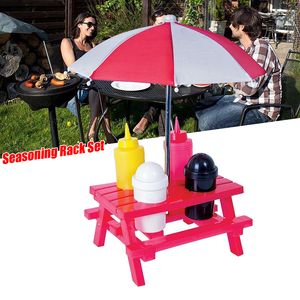 Picknicktafel Creature Houder Camping Picknick Vouwen Tafel Parasol Kruidenrek Zout Peper BBQ Saus Fles Houder Set