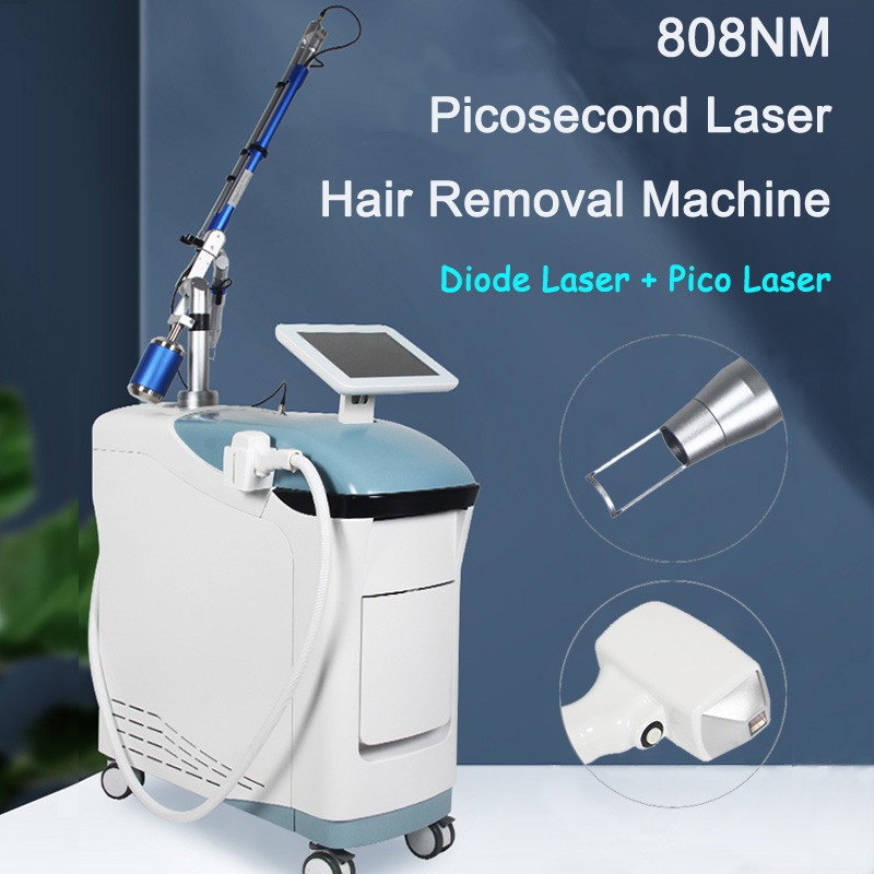 ND Yag Pico Лазерное удаление татуировок 808 Диодное лазерное устройство для удаления волос Q-переключатель Пикосекундная родинка Веснушка Родинка Угревая сыпь для удаления шрамов для спа-салона Клиника