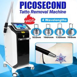 Picosecond Tattoo Removal Machine Nd Yag Laser Q geschakeld 4 golflengten huid Verjongingslittekens Eyeline freckle Bircle Mark Verwijderen Salon Gebruik Pico Tweede apparatuur