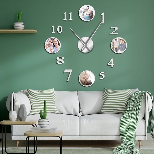 Imagen DIY pared grande personalizado Po decorativo sala de estar familia imágenes personalizadas marco reloj grande 220615