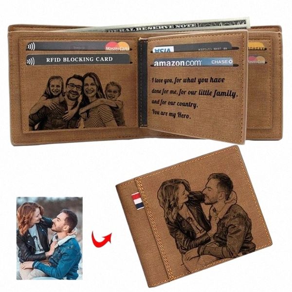 Granco de grabado billetera PU cuero billetera pólvora personalizada foto de billetera grabado regalos para él para él personalizado s37t##