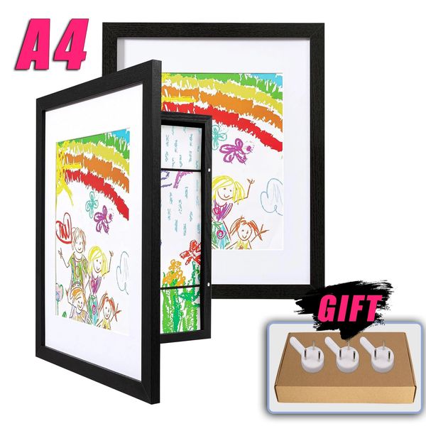 Cadres photo Ensemble de cadres d'art pour enfants Présentoir de peinture mural Format A4 Interchangeable Po Présentoir en bois Gif pour enfants 231215