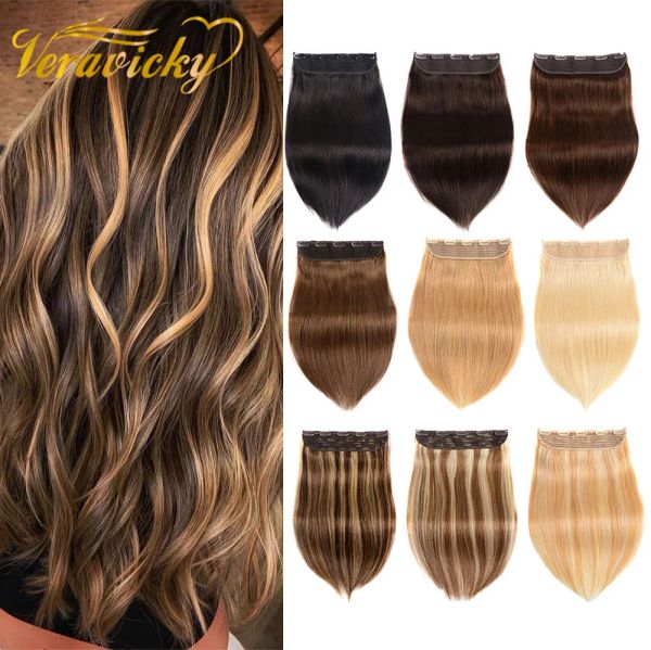 Extension de cheveux 100% naturels Remy lisses, couleur Piano, une pièce, 14 