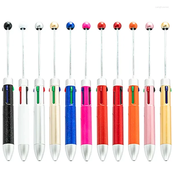 Stylos à bille à perles d'encre en plastique multicolore, 4 pièces, stylo à perles en 1, fournitures scolaires et de bureau pour étudiants
