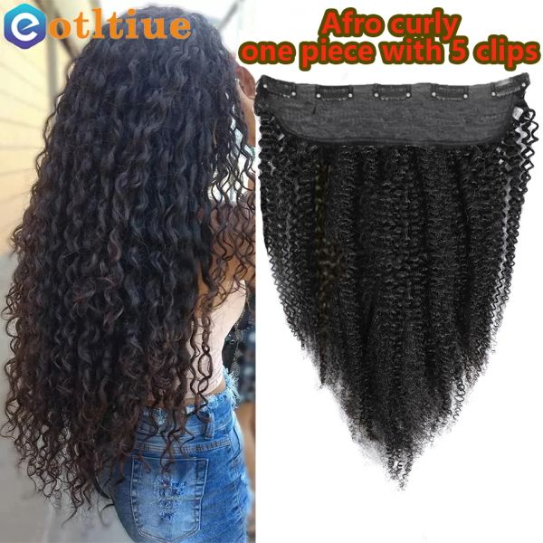 Pièce Afro Curly Clip dans les extensions de cheveux humains One Piece 5 Clips Brésilien 100% Curly Soft One Piece Extensions de cheveux humains naturels