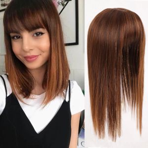 Stuk dianqi vrouwen natuurlijke kleur rechte haar knal fringe top sluitingen haarspelden 16 inch synthetische haarclip in toupee -haarstukken