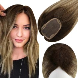 Pieza Full Shine Hair Topper Ombre 3*5 pulgadas máquina pieza de cabello Natural Remy con Clips 100% cabello humano Real Mono Base para mujer